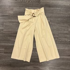 NWOT Marella Paperbag Waist Wide Leg Pants Beige High Rise Tortoise Shell Belt